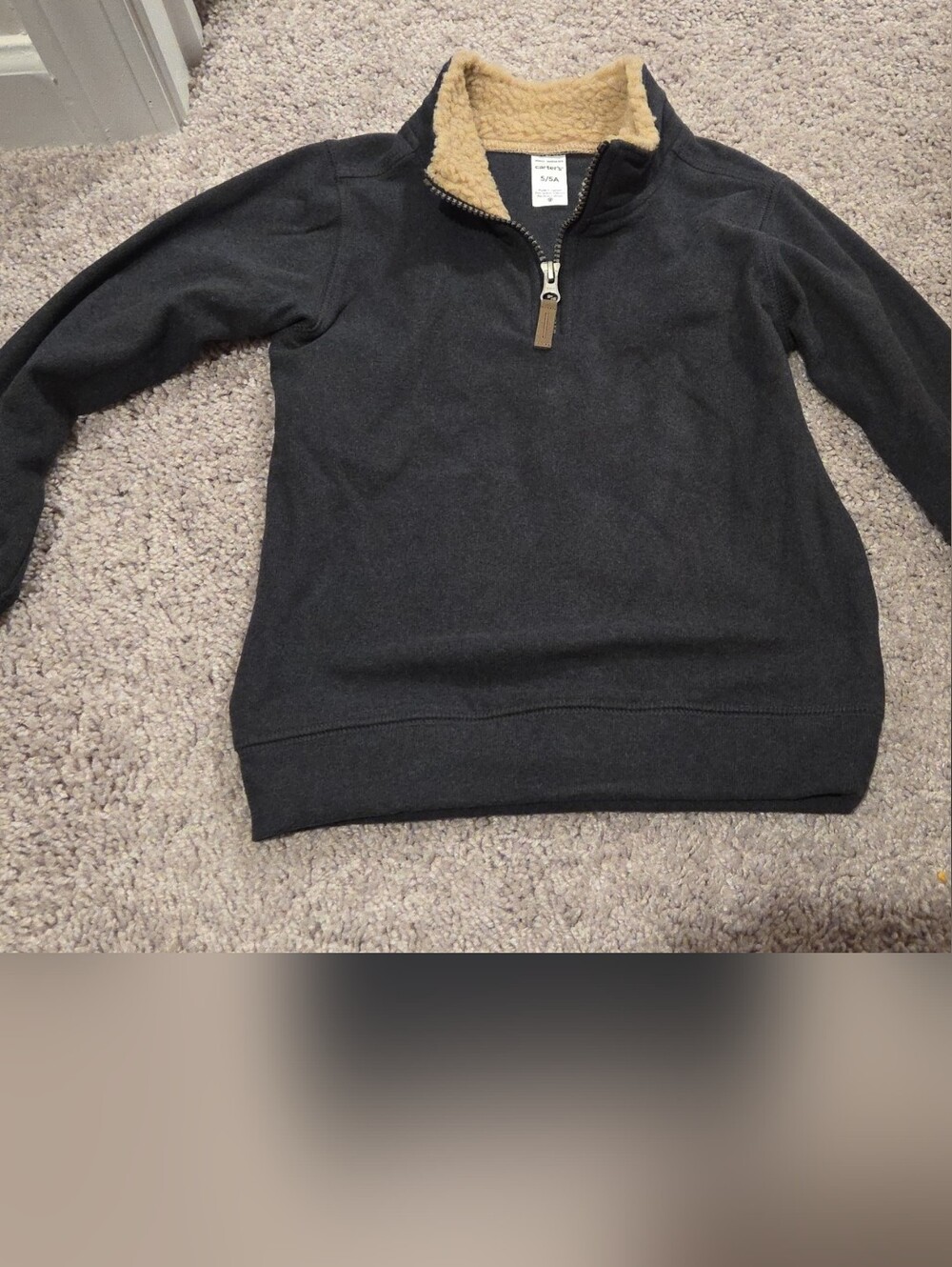 Carter's Charcoal Gray Quarter-Zip Sweater with Tan Sherpa Collar